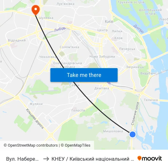 Вул. Набережно-Корчуватська to КНЕУ / Київський національний економічний університет ім. В. Гетьмана map