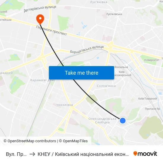 Вул. Протасів Яр to КНЕУ / Київський національний економічний університет ім. В. Гетьмана map
