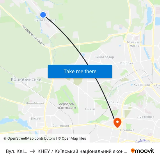 Вул. Квітки Цісик to КНЕУ / Київський національний економічний університет ім. В. Гетьмана map