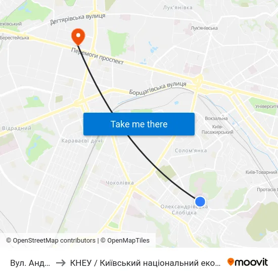 Вул. Андрія Головка to КНЕУ / Київський національний економічний університет ім. В. Гетьмана map