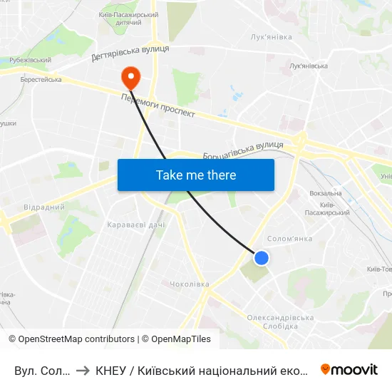 Вул. Солом'Янська to КНЕУ / Київський національний економічний університет ім. В. Гетьмана map