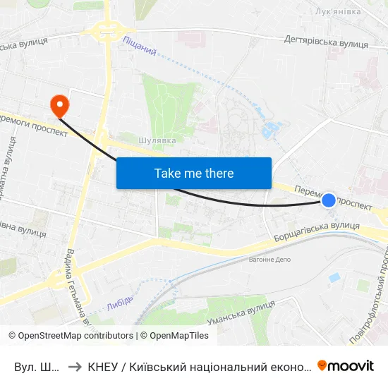Вул. Шолуденка to КНЕУ / Київський національний економічний університет ім. В. Гетьмана map