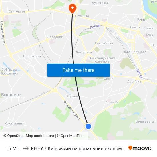Тц Магелан to КНЕУ / Київський національний економічний університет ім. В. Гетьмана map