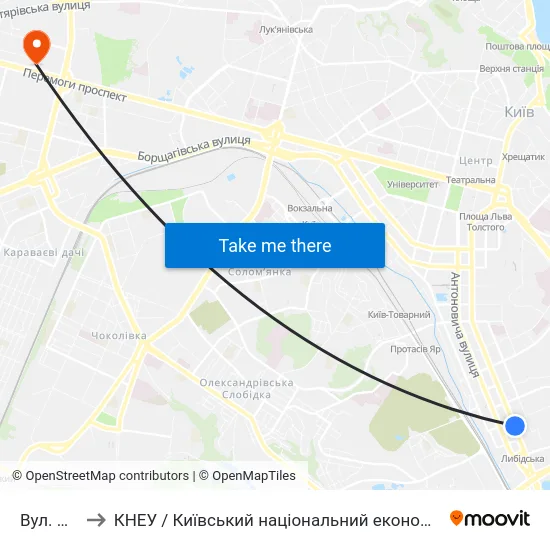 Вул. Ковпака to КНЕУ / Київський національний економічний університет ім. В. Гетьмана map