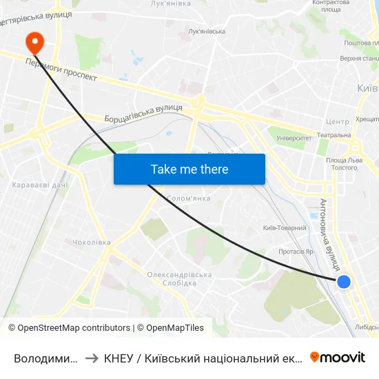 Володимирський Ринок to КНЕУ / Київський національний економічний університет ім. В. Гетьмана map