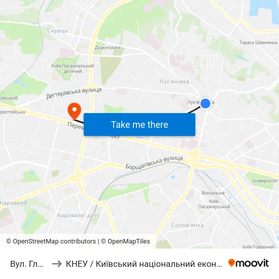 Вул. Глибочицька to КНЕУ / Київський національний економічний університет ім. В. Гетьмана map