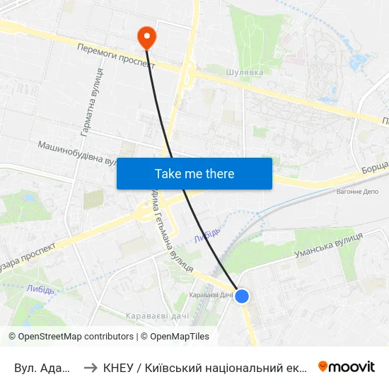 Вул. Адама Міцкевича to КНЕУ / Київський національний економічний університет ім. В. Гетьмана map
