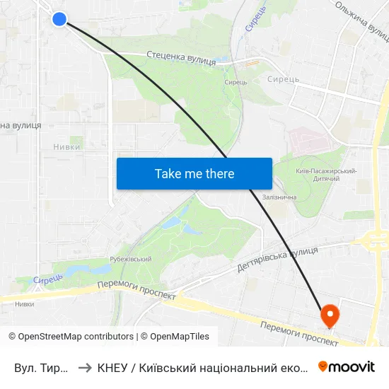 Вул. Тираспольська to КНЕУ / Київський національний економічний університет ім. В. Гетьмана map