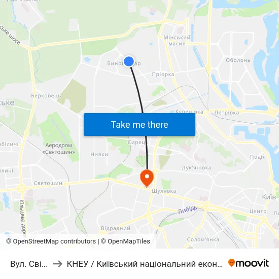 Вул. Світлицького to КНЕУ / Київський національний економічний університет ім. В. Гетьмана map