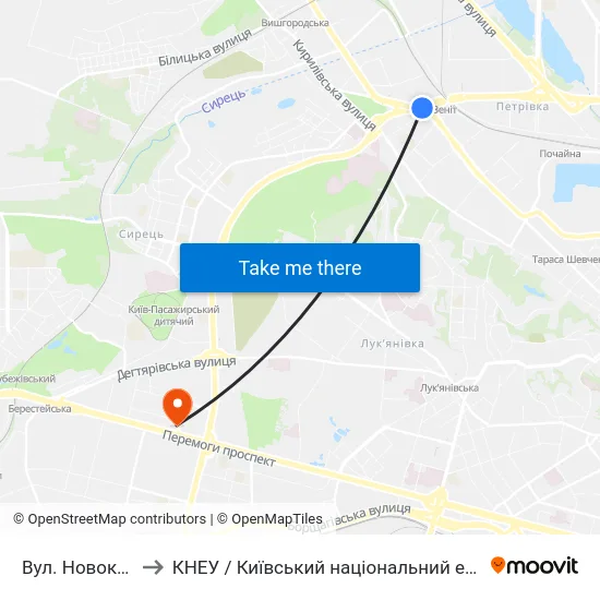 Вул. Новокостянтинівська to КНЕУ / Київський національний економічний університет ім. В. Гетьмана map