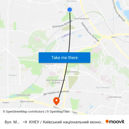 Вул. Мостицька to КНЕУ / Київський національний економічний університет ім. В. Гетьмана map