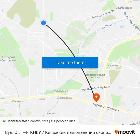 Вул. Сирецька to КНЕУ / Київський національний економічний університет ім. В. Гетьмана map