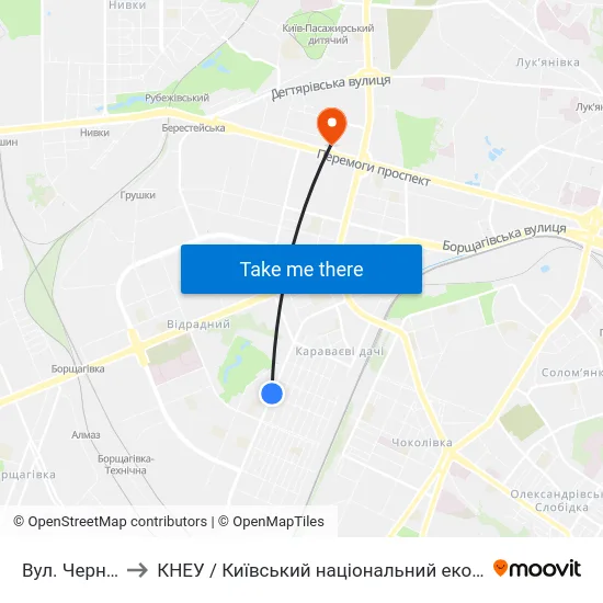 Вул. Чернишевського to КНЕУ / Київський національний економічний університет ім. В. Гетьмана map