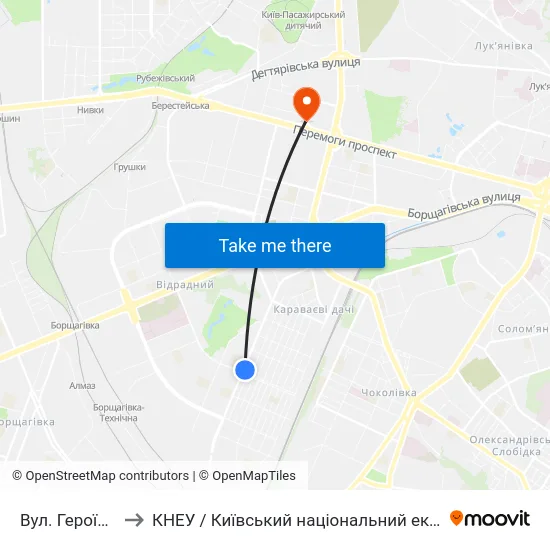 Вул. Героїв Севастополя to КНЕУ / Київський національний економічний університет ім. В. Гетьмана map