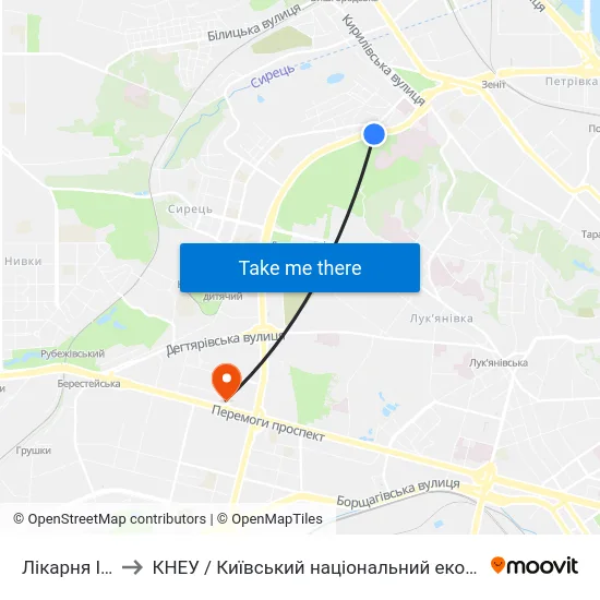 Лікарня Ім. Павлова to КНЕУ / Київський національний економічний університет ім. В. Гетьмана map