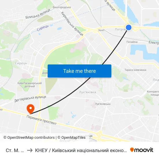 Ст. М. Почайна to КНЕУ / Київський національний економічний університет ім. В. Гетьмана map