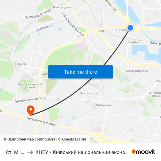 Ст. М. Почайна to КНЕУ / Київський національний економічний університет ім. В. Гетьмана map