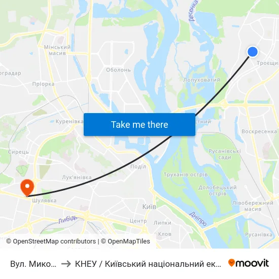 Вул. Миколи Лаврухіна to КНЕУ / Київський національний економічний університет ім. В. Гетьмана map