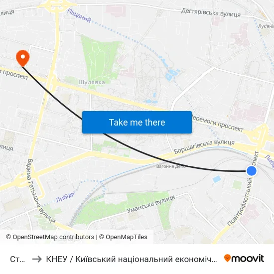 Стадіон to КНЕУ / Київський національний економічний університет ім. В. Гетьмана map
