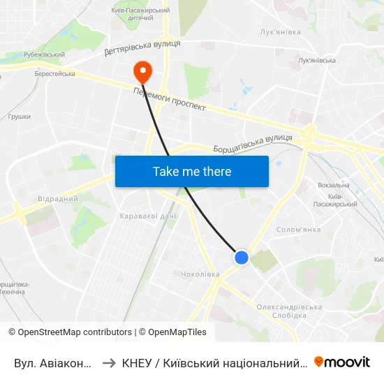 Вул. Авіаконструктора Антонова to КНЕУ / Київський національний економічний університет ім. В. Гетьмана map
