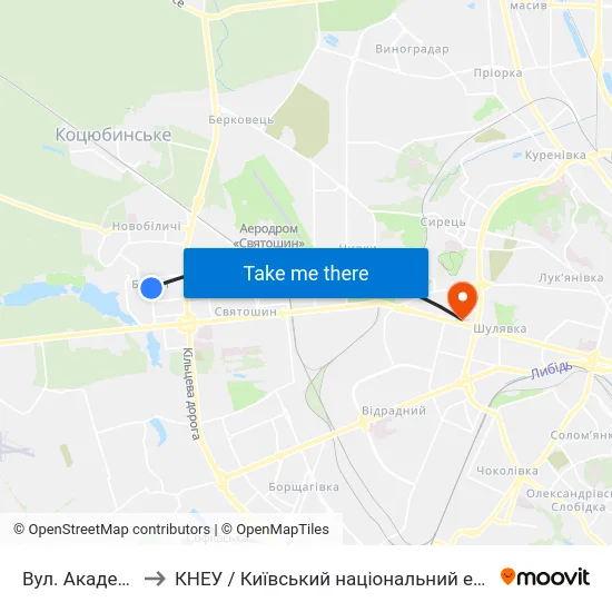 Вул. Академіка Єфремова to КНЕУ / Київський національний економічний університет ім. В. Гетьмана map