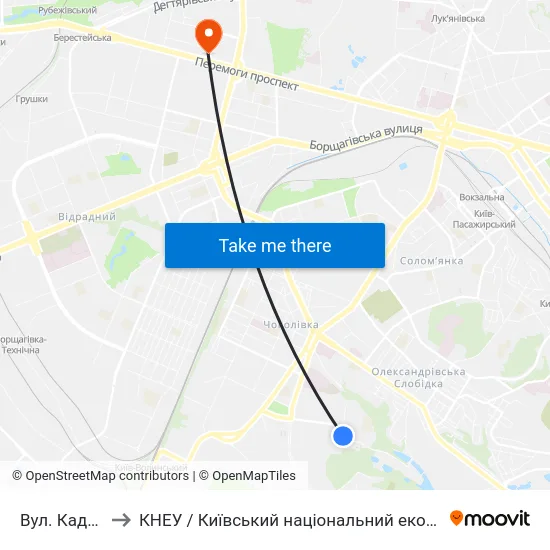 Вул. Кадетський Гай to КНЕУ / Київський національний економічний університет ім. В. Гетьмана map