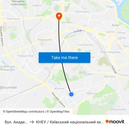 Вул. Академіка Вільямса to КНЕУ / Київський національний економічний університет ім. В. Гетьмана map