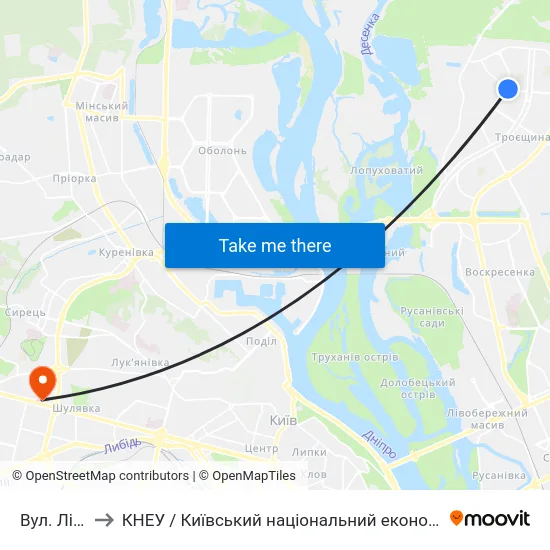 Вул. Лісківська to КНЕУ / Київський національний економічний університет ім. В. Гетьмана map