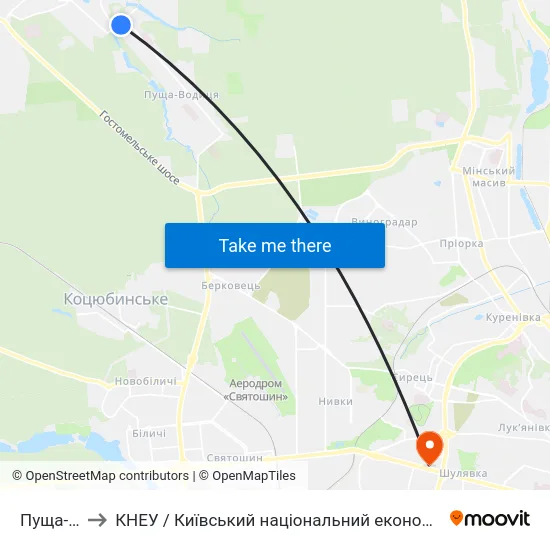 Пуща-Водиця to КНЕУ / Київський національний економічний університет ім. В. Гетьмана map