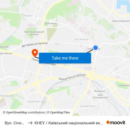 Вул. Січових Стрільців to КНЕУ / Київський національний економічний університет ім. В. Гетьмана map