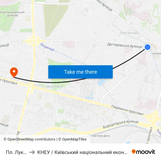 Пл. Лук'Янівська to КНЕУ / Київський національний економічний університет ім. В. Гетьмана map