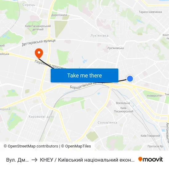 Вул. Дмитрівська to КНЕУ / Київський національний економічний університет ім. В. Гетьмана map