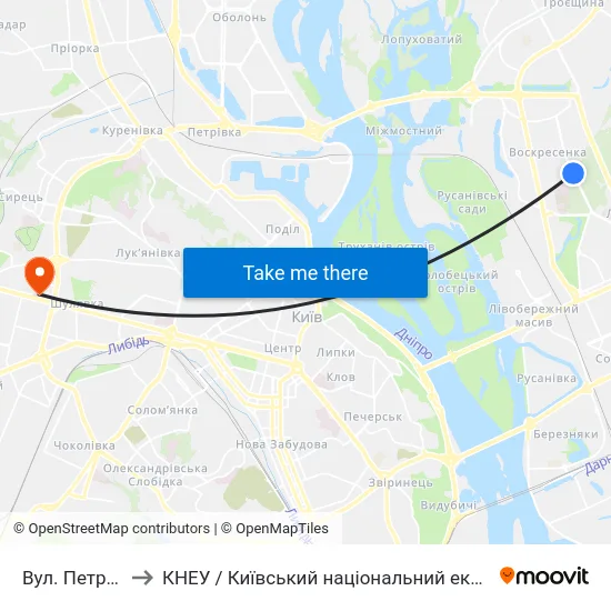 Вул. Петра Запорожця to КНЕУ / Київський національний економічний університет ім. В. Гетьмана map