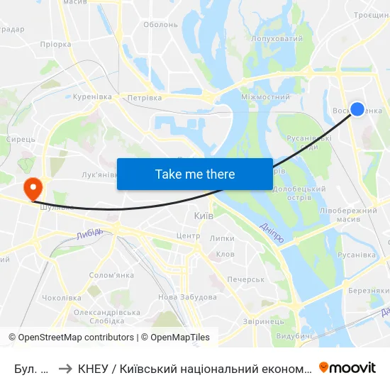 Бул. Перова to КНЕУ / Київський національний економічний університет ім. В. Гетьмана map