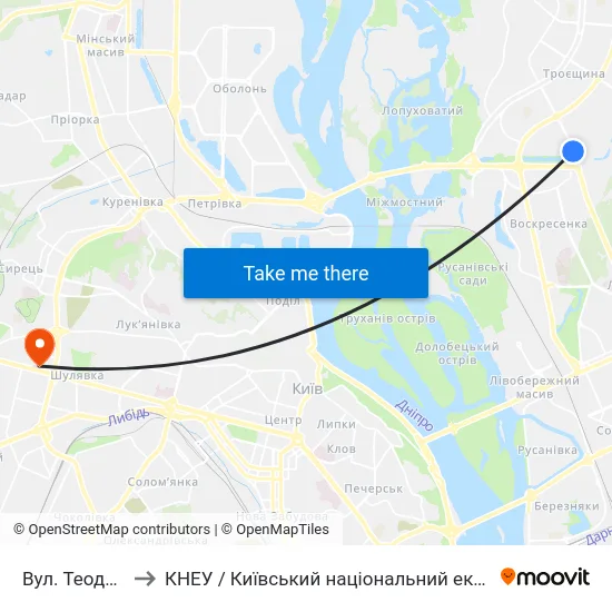Вул. Теодора Драйзера to КНЕУ / Київський національний економічний університет ім. В. Гетьмана map