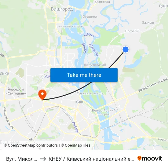 Вул. Миколи Закревського to КНЕУ / Київський національний економічний університет ім. В. Гетьмана map