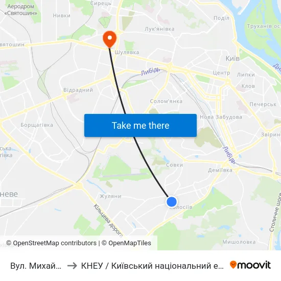 Вул. Михайла Ломоносова to КНЕУ / Київський національний економічний університет ім. В. Гетьмана map