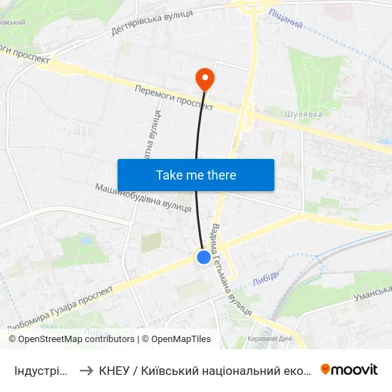 Індустріальний Міст to КНЕУ / Київський національний економічний університет ім. В. Гетьмана map
