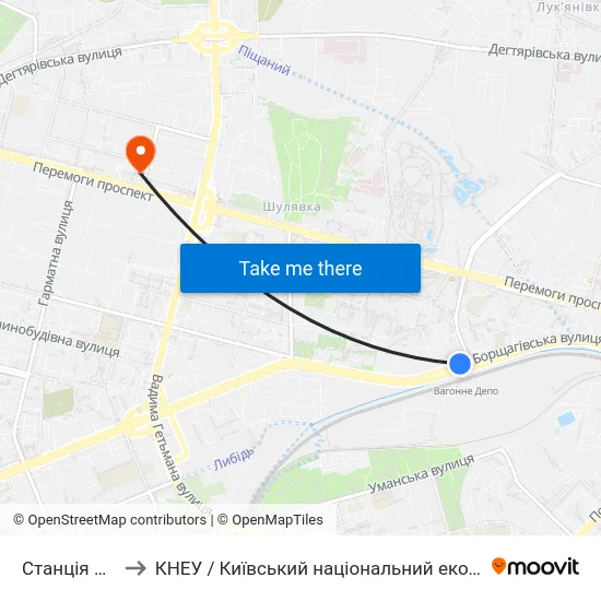 Станція Політехнічна to КНЕУ / Київський національний економічний університет ім. В. Гетьмана map