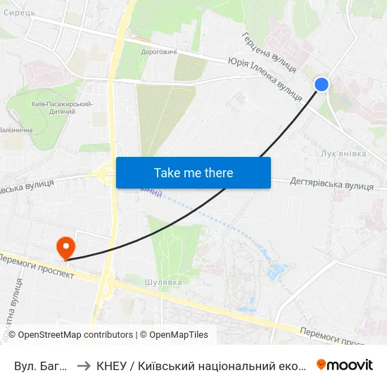 Вул. Багговутівська to КНЕУ / Київський національний економічний університет ім. В. Гетьмана map