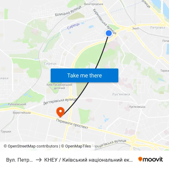 Вул. Петропавлівська to КНЕУ / Київський національний економічний університет ім. В. Гетьмана map