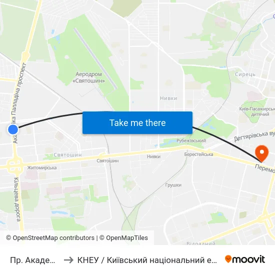 Пр. Академіка Палладіна to КНЕУ / Київський національний економічний університет ім. В. Гетьмана map