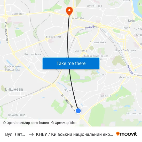 Вул. Лятошинського to КНЕУ / Київський національний економічний університет ім. В. Гетьмана map