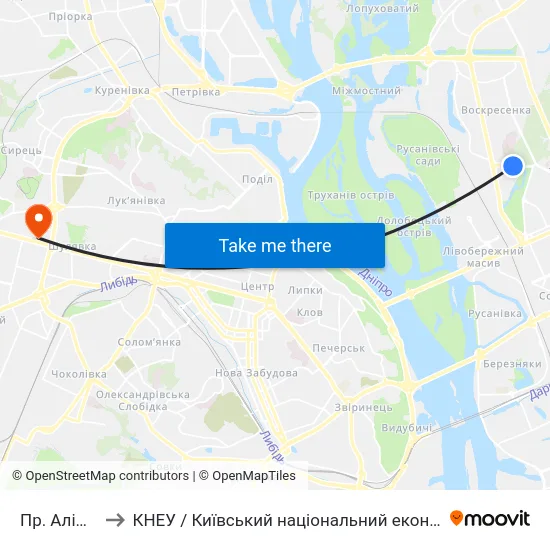 Пр. Алішера Навої to КНЕУ / Київський національний економічний університет ім. В. Гетьмана map