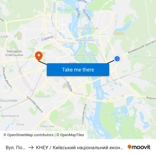 Вул. Попудренка to КНЕУ / Київський національний економічний університет ім. В. Гетьмана map