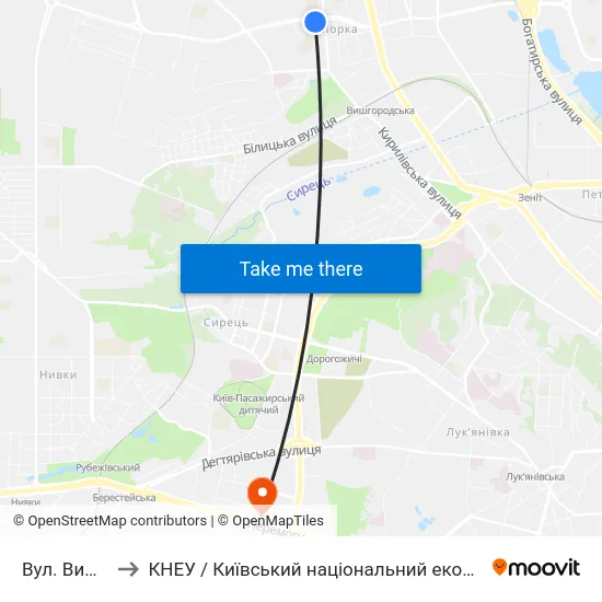 Вул. Вишгородська to КНЕУ / Київський національний економічний університет ім. В. Гетьмана map
