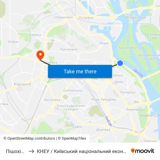 Пішохідний Міст to КНЕУ / Київський національний економічний університет ім. В. Гетьмана map