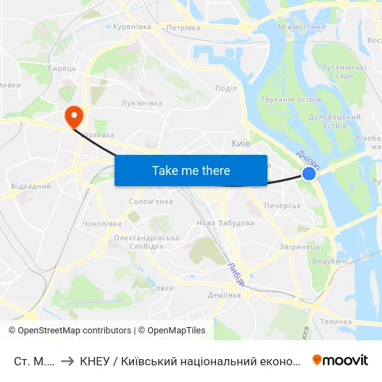 Ст. М. Дніпро to КНЕУ / Київський національний економічний університет ім. В. Гетьмана map