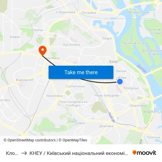 Кловська to КНЕУ / Київський національний економічний університет ім. В. Гетьмана map