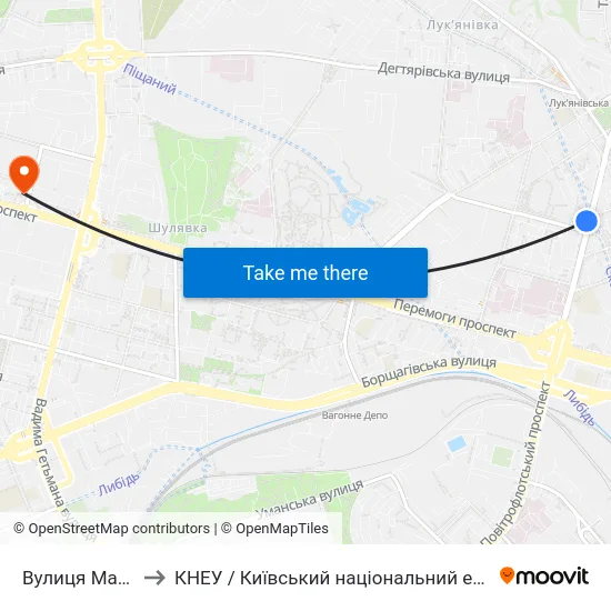 Вулиця Маршала Рибалка to КНЕУ / Київський національний економічний університет ім. В. Гетьмана map